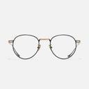 An image of the Lennox 1428 Round Opticals in Black/Gold frame frontal view with arms open