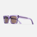An image of the 1386 Square Sunglasses Orchid Crystal frame side view with arms open