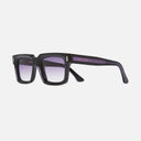 An image of the 1386 Square Sunglasses Purple on Black frame side view with arms open