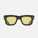 An image of the 1402 Square Sunglasses Black on Yellow frame frontal view with arms open