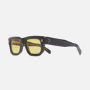 An image of the 1402 Square Sunglasses Black on Yellow frame side view with arms open