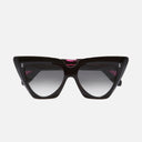 An image of the 1407 Cat Eye Sunglasses Black on Pink frame frontal view with arms closed