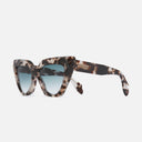An image of the 1407 Cat Eye Sunglasses Jet Engine Grey frame side view with arms open