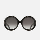 An image of the 1412 Round Sunglasses Black frame frontal view with arms open