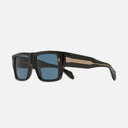 An image of the 1414 Rectangle Sunglasses Black on Crystal frame side view with arms open