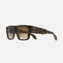 An image of the 1414 Rectangle Sunglasses Black on Havana frame side view with arms open