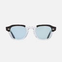 An image of the 1420 Round Sunglasses Black on Crystal frame frontal view with arms open