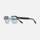 An image of the 1420 Round Sunglasses Black on Crystal frame side view with arms open
