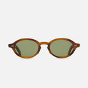 An image of the GR13 Oval Sunglasses in Mustard Horn frame frontal view with arms open