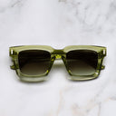 An image of the 1386 Square Sunglasses in Crystal Green frame frontal view with arms closed marble background