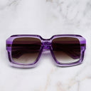 An image of the 1388 Square Sunglasses in Orchid Crystal frame frontal view with arms closed marble background