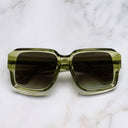 An image of the 1388 Square Sunglasses in Crystal Green frame frontal view with arms closed marble background