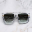 An image of the 1414 Rectangle Sunglasses in Crystal frame frontal view with arms closed marble background