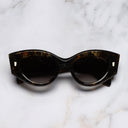 An image of the 9317 Cat Eye Sunglasses in Brush Stroke frame frontal view with arms closed marble background