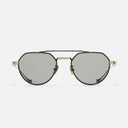 An image of the Draycott 1426 Round Sunglasses in Black/Gold frame frontal view with arms open