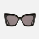 An image of the Cutler and Gross Akira 001 Cat Eye Sunglasses in Black with Black lenses frame frontal view with arms closed on a white background.