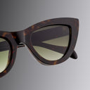 Tortoiseshell cat-eye sunglasses on a gray background