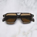 An image of the GR15 Aviator Sunglasses in Grey Havana frame frontal view with arms closed marble background