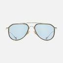 An image of the Cutler and Gross The Great Frog Limited-Edition Triumph Aviator Sunglasses in Silver/Olive frame frontal view with arms open.