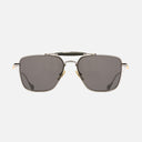 An image of the Cutler and Gross The Great Frog Capri Rectangular Sunglasses in Gun Metal/Black frame frontal view with arms open.