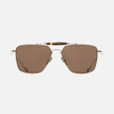 An image of the Cutler and Gross The Great Frog Capri Rectangular Sunglasses in Silver/Havana frame frontal view with arms open.