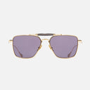 An image of the Cutler and Gross The Great Frog Capri Rectangular Sunglasses in Gold/Dark Grey frame side view with arms open.