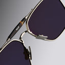 An image of the Cutler and Gross The Great Frog Capri Rectangular Sunglasses in Silver/Havana frame detail close up from left side view.
