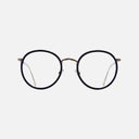An image of the 9000 Kingsman Round Opticals Classic Navy Blue/Gold frame frontal view with arms open