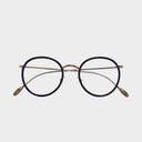 An image of the 9000 Kingsman Round Opticals Classic Navy Blue/Gold frame frontal view with arms closed