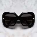 An image of the 9891 Rectangle Sunglasses in Black on Crystal frame frontal view with arms closed marble background