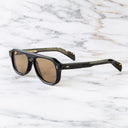 An image of the GR14 Aviator Sunglasses in Black frame side view with arms open marble background