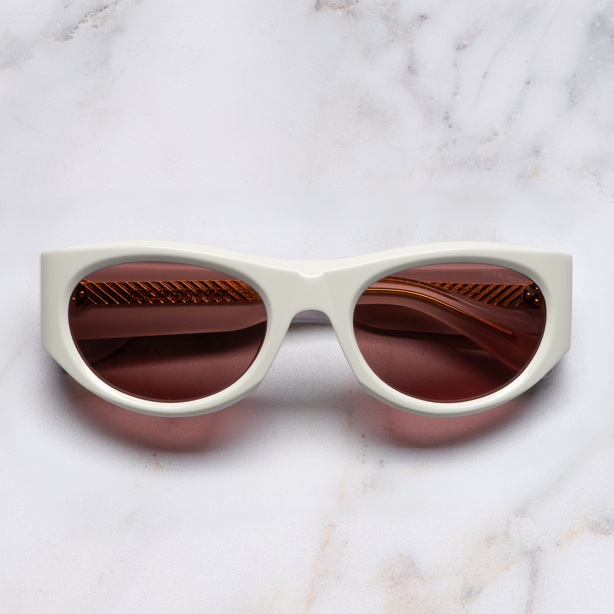 A pair of sunglasses shown from the front.
