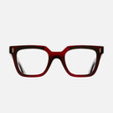 An image of the 1305 Square Opticals in Burgundy frame frontal view with arms open