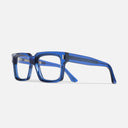 An image of the 1386 Optical Square Glasses Prussian Blue frame side view with arms open