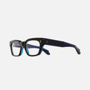 An image of the 1391 Optical Rectangle Glasses Black on Blue frame side view with arms open