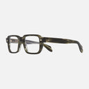 An image of the 1393 Square Opticals Striped Green Havana frame side view with arms open