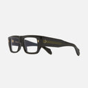 An image of the 1413 Optical Rectangle Glasses Black on Green frame side view with arms open