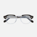 An image of the 1420 Round Optical Glasses Black on Crystal frame frontal view with arms closed