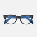 An image of the 1421 Rectangle Optical Glasses Grey Horn on Blue frame frontal view with arms closed