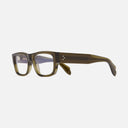 An image of the 9043 Rectangle Opticals Olive frame side view with arms open