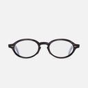 An image of the GR13 Oval Opticals in Black Horn frame frontal view with arms open