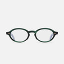 An image of the GR13 Oval Opticals in Striped Dark Green frame frontal view with arms open