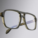 An image of the 1394 Aviator Optical in Multigreen frame detail close up of left and right lenses