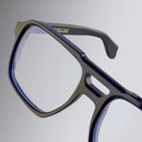 An image of the 1394 Aviator Optical in Classic Navy Blueframe detail close up of left lens and temple
