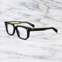 An image of the 1410 Square Optical (Large) in Black frame side view with arms open marble background