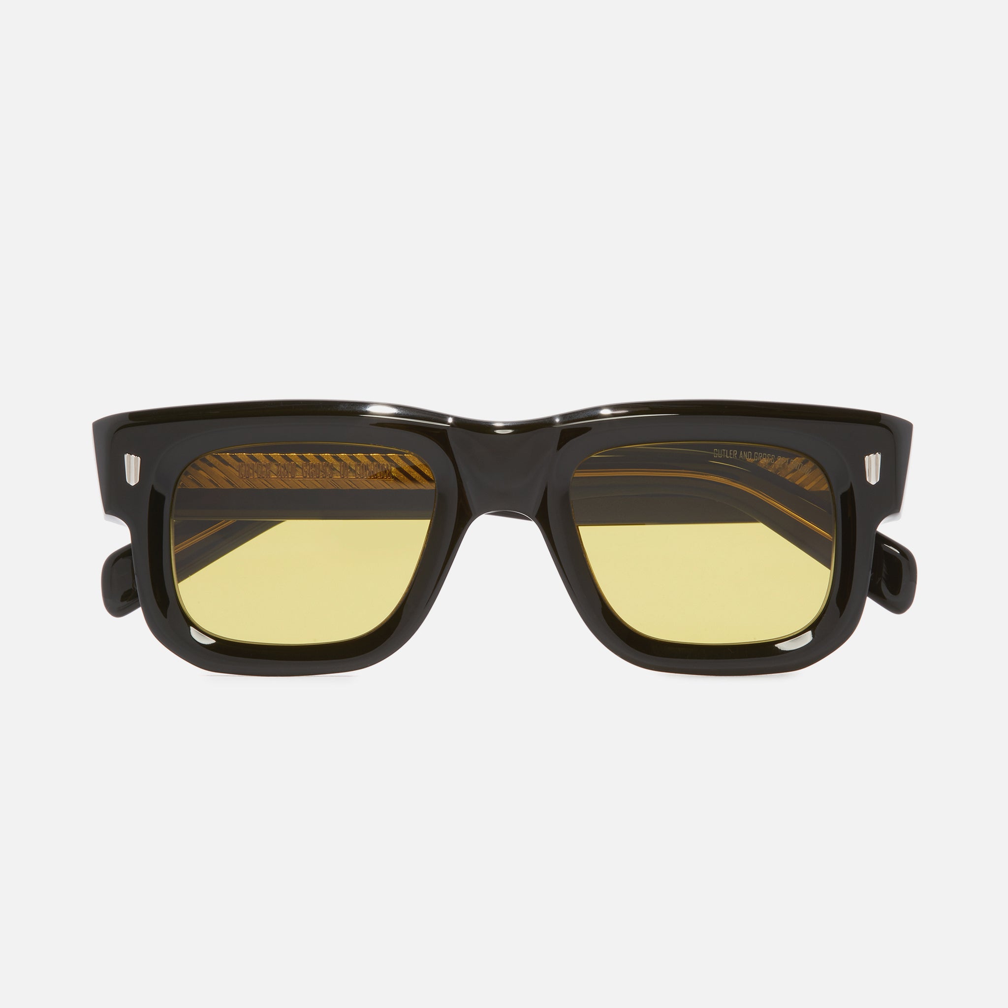 A pair of sunglasses shown from the front.