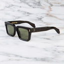 An image of the 9386 Square Sunglasses in Dark Havana frame side view with arms open marble background