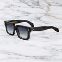 An image of the 9386 Square Sunglasses in Dark Grey frame side view with arms open marble background