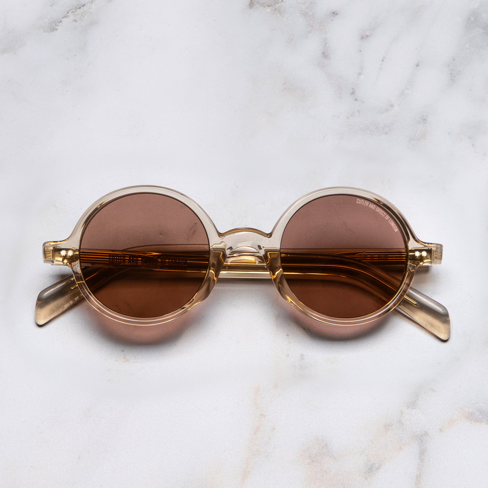 A pair of sunglasses shown from the front.