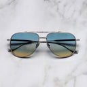 An image of the Sloane 1423 Aviator Sunglasses in Gun Metal frame frontal view with arms closed marble background